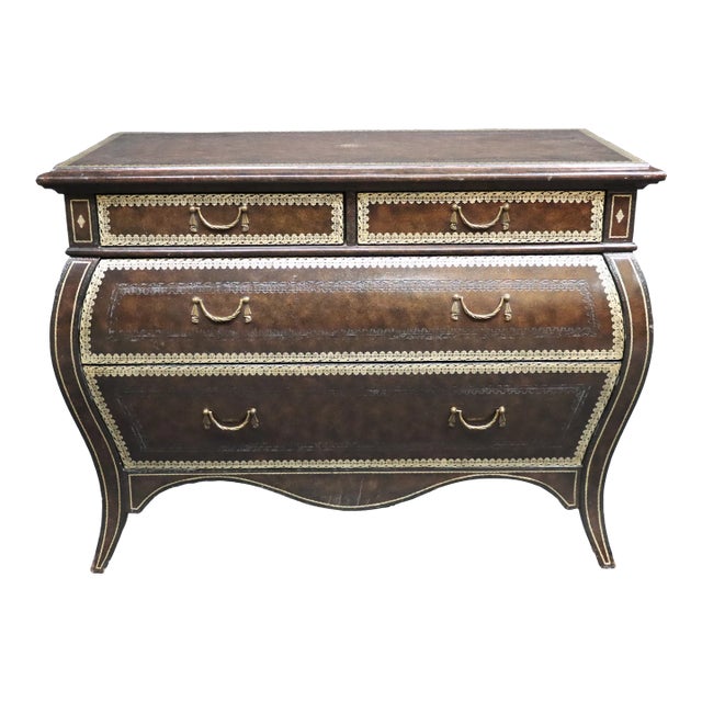 Italian Tooled Leather Bombay Commode For Sale