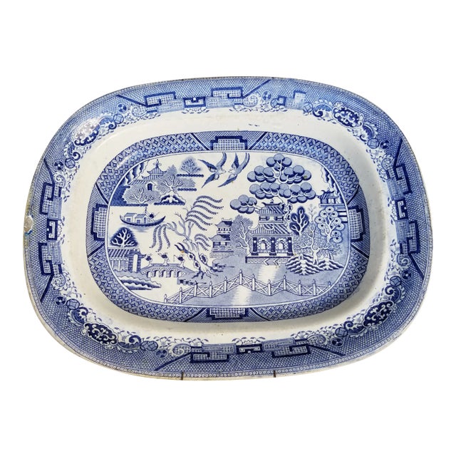 Antique Blue and White Platter For Sale