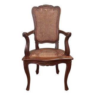 1920s Italian Hand-Carved Walnut Louis XV Double-Caned Armchair For Sale