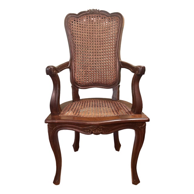 1920s Italian Hand-Carved Walnut Louis XV Double-Caned Armchair For Sale
