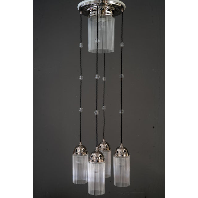 Art Deco Nickel Chandelier with Glass Sticks, 1920s For Sale - Image 6 of 18