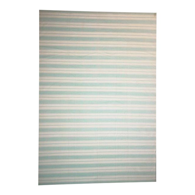 Vintage Dhurrie Rug in Blue With Stripes, From Rug & Kilim For Sale