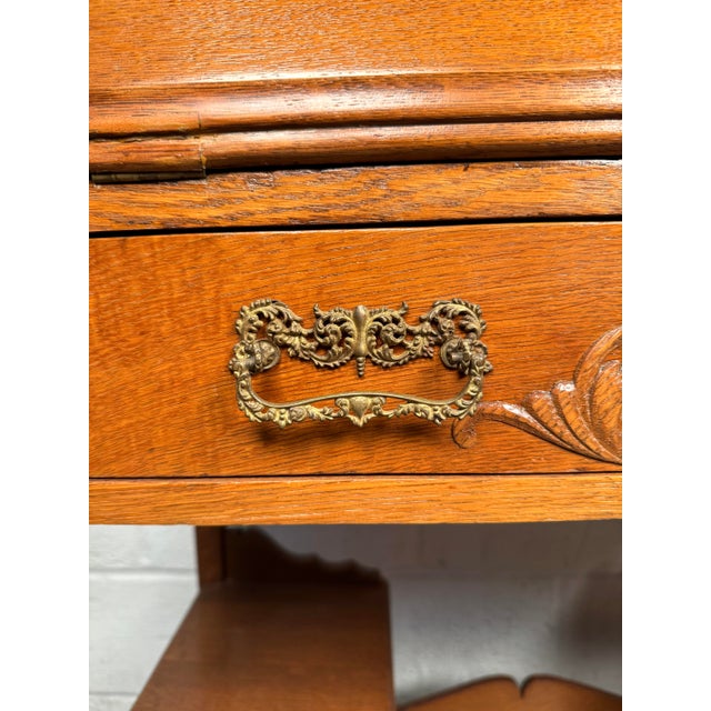 Early 19th Century Victorian Antique Golden Oak Slant Front Secretary Desk Etagere For Sale - Image 9 of 16