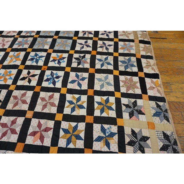 Textile 1930s Multicolor Geometric 4Star Antique American Quilt 5'3" X 6'5'' Handknotted Cotton Carpet Rug For Sale - Image 7 of 13