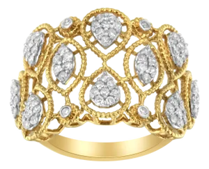 14K Yellow Gold Diamond Art Deco Ring (1/2 Cttw, H-I Color, I1 Clarity) - Size 8