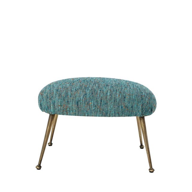 Mid-Century Modern Blue Fabric and Metal Legs Footstool, Italy, 1950 For Sale - Image 3 of 9