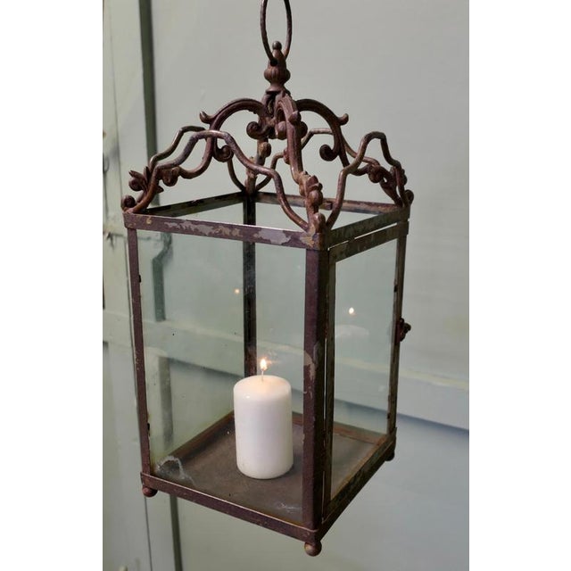 French Arts and Crafts Wrought Iron Hall Lantern For Sale - Image 6 of 7