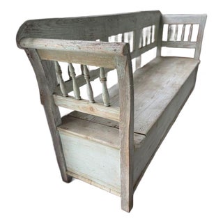 Vintage Painted Bench With Storage For Sale