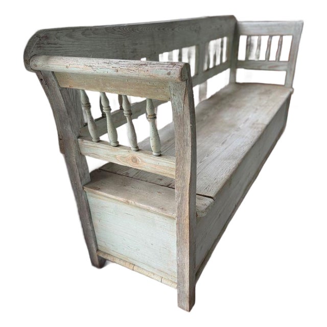 Vintage Painted Bench With Storage For Sale