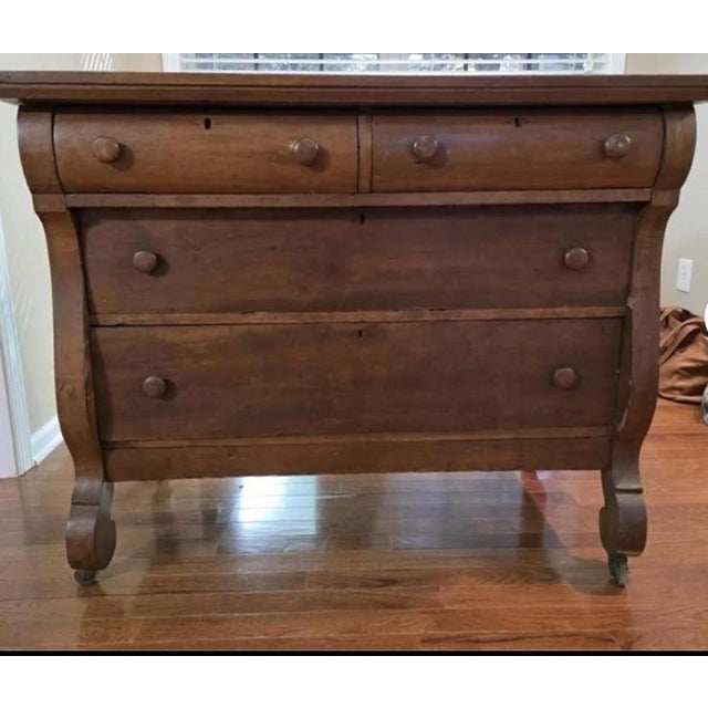 Antique American Empire-Style Solid Wood Chest of Drawers, Circa 1840–1860 (Historic) For Sale - Image 4 of 9