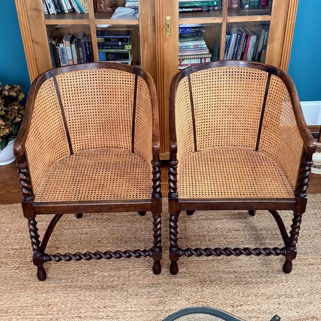 Pair of Antique Caned Barrel Chairs For Sale - Image 14 of 15