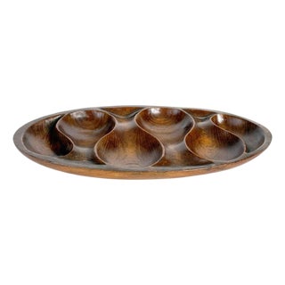Oval Wooden Trinket Tray with Carved Motif, France, 1970s For Sale