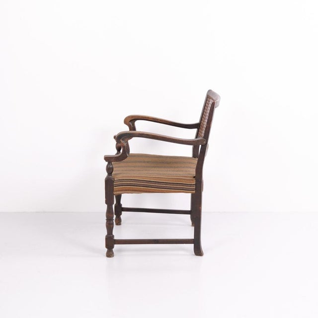 Antique Oak Armchair with Upholstery and Cane, 1920s For Sale - Image 3 of 10