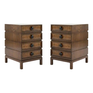 Stacked Bedside Tables in Special Walnut With Burl Wood - a Pair For Sale