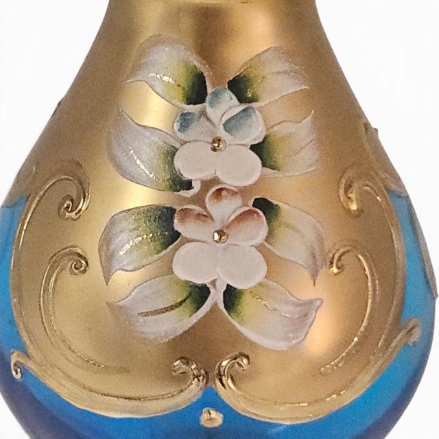 Turquoise Mid-Century Venetian Hand-Blown Art Glass Cabinet Vase With Tre Fuochi Enamel 6" For Sale - Image 8 of 10