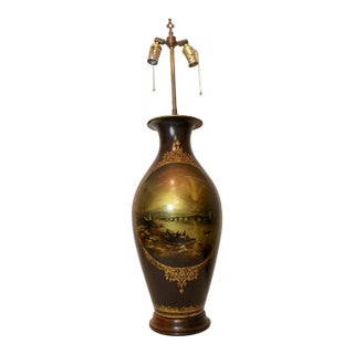 Huge Handmade Antique Hand Painted Lacquered French Electric Table Lamp Vase For Sale