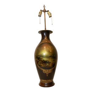 Huge Handmade Antique Hand Painted Lacquered French Electric Table Lamp Vase