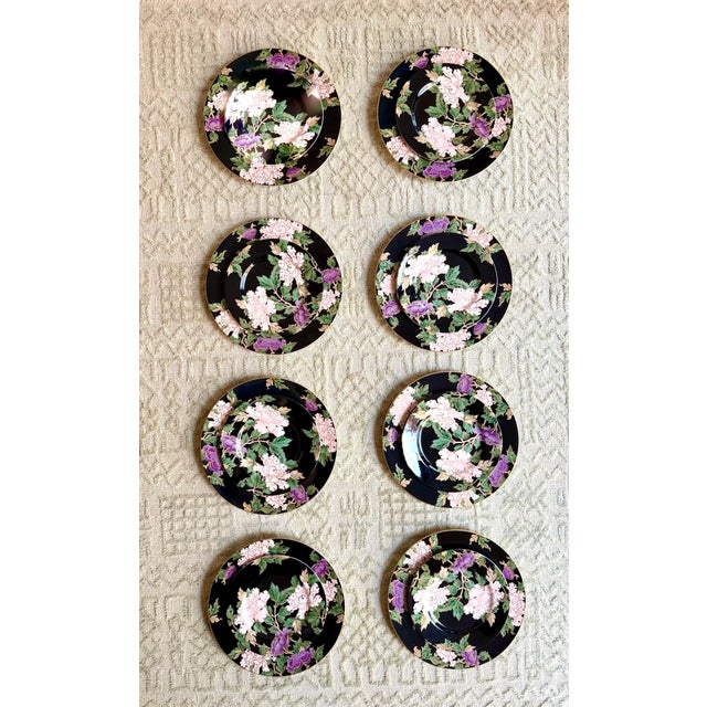 1970s Japan Fitz and Floyd Cloisonné Peony Flowers Porcelain Plates Service for 8 - Set of 16 For Sale In Detroit - Image 6 of 7