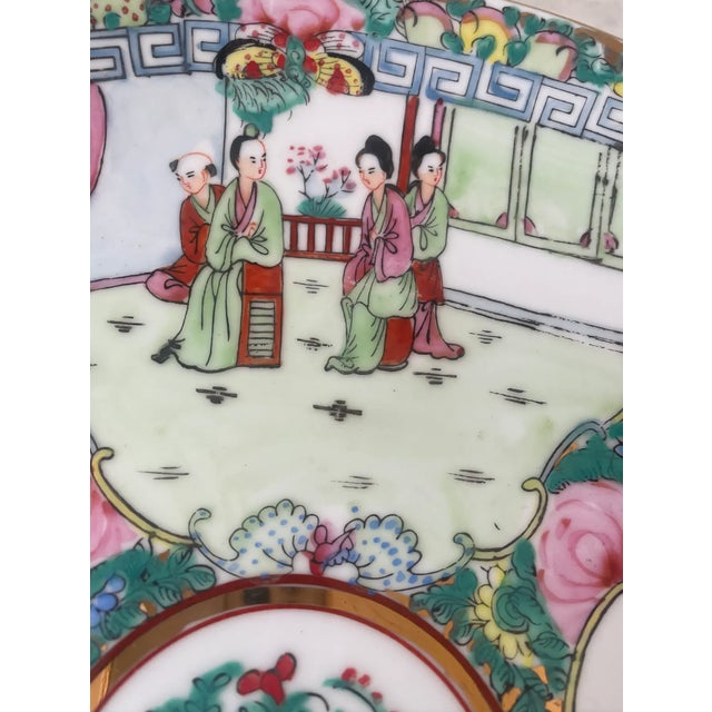 Beautiful Japanese floral courtyard scene porcelain decorative platter. Marked.