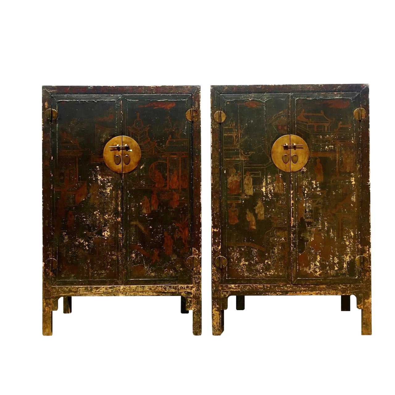 19th Century Chinese Hand Painted Wood Cabinets A Pair Chairish