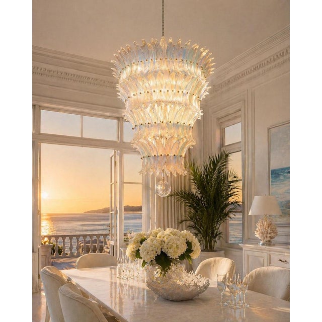 Italian Murano Glass Palmette Leaves Chandelier, 1980s For Sale - Image 4 of 18