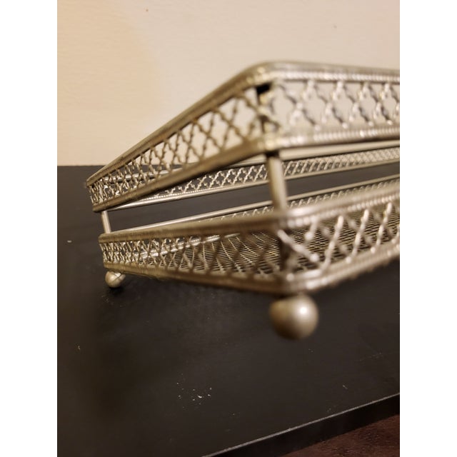 Silver Vintage Art Deco Footed Filigree Serving Tray For Sale - Image 8 of 10
