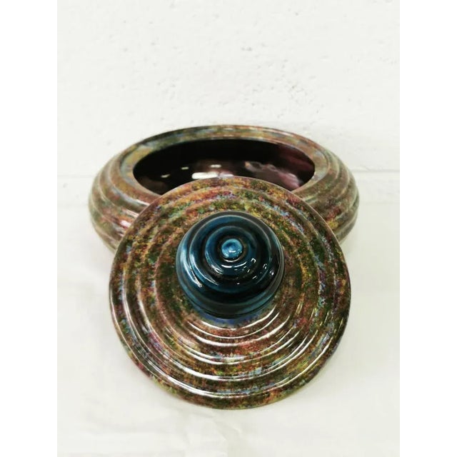 Beautiful box with lid in hand-glazed polychrome ceramic, signature underneath of the CAS manufacture, artistic ceramics...