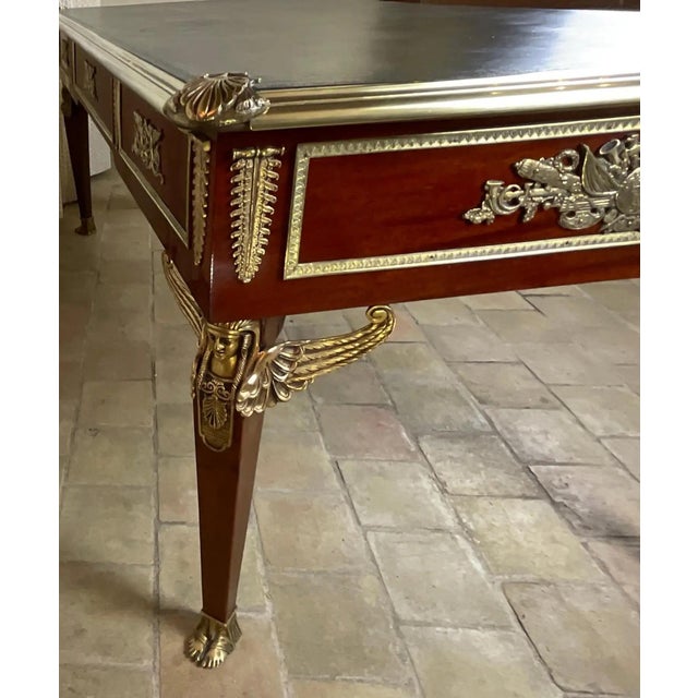 19th Century French Mahogany Bureau Plat With Gilt Bronze Mounts, Empire Style Desk For Sale In Miami - Image 6 of 8