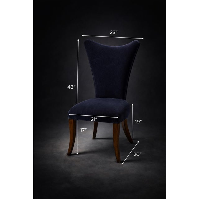 Transitional Late 20th Century Sculptural Navy Velvet Side Chair With Curved Wing Back and Cabriole Legs – Elegant Transitional Accent Seating For Sale - Image 3 of 9