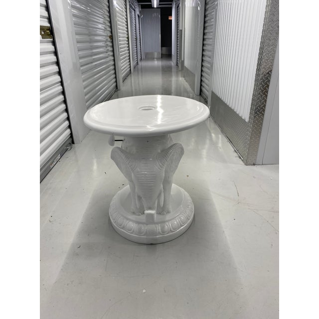 Vintage White Lacquer Elephant Umbrella Stand Garden Stool Side Table