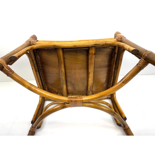 Vintage Mid Century Rattan Bench With Bentwood Frame and Woven Seat For Sale - Image 12 of 12