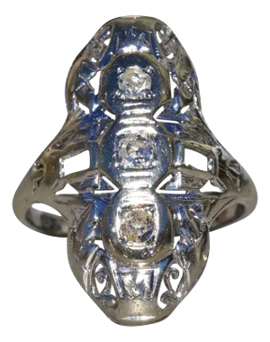 Ladies Antique 18K White Gold Three Stone Diamond Ring
