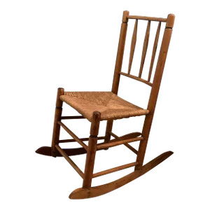 Antique Artisan Ladies Rocker With Rush Seat