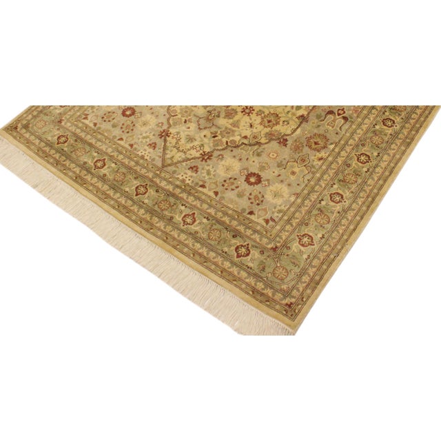 Shabby Chic Shabby Chic 1990's Tabriz Pak-Persian Beige/Green Wool Rug - 4'2'' X 6'4'' For Sale - Image 3 of 9
