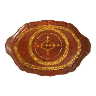 Mid 20th Century Gold Tooled Leather Covered Tray For Sale