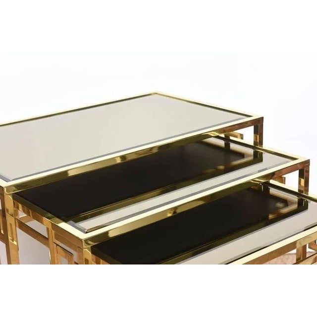 Vintage Italian Brass and Glass Greek Key Nesting Tables Set of 3, 1970's For Sale - Image 4 of 10
