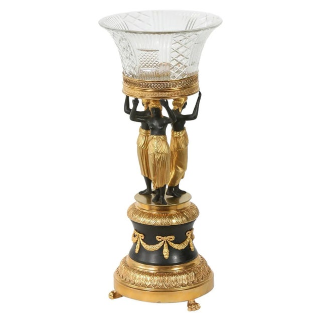 Empire Style Two Tone Gilt Pedestal / Cut Glass Tazza For Sale - Image 13 of 13
