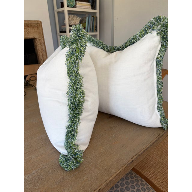 Contemporary Pair of White Cowtan & Tout Pillows With Stout Brush Fringe For Sale - Image 3 of 4