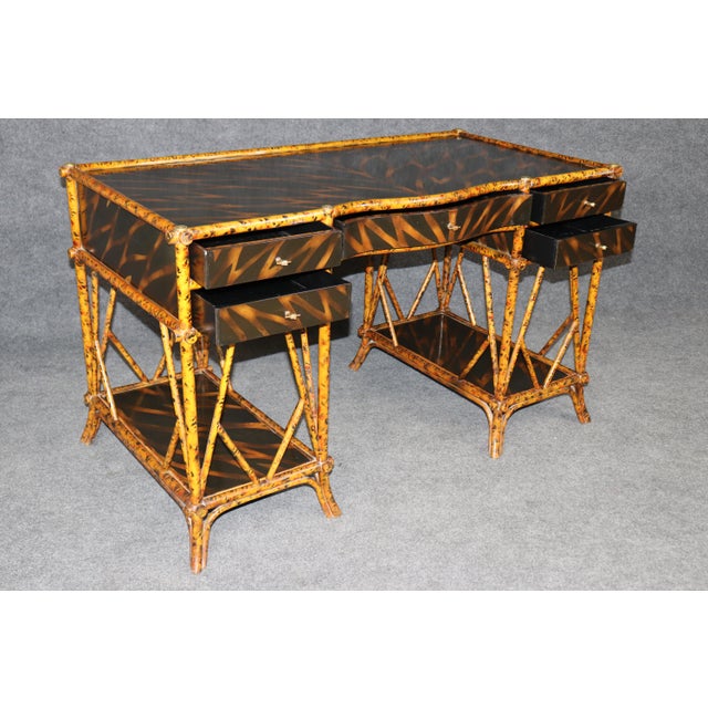 Maitland Smith Faux Bamboo and Brass Mounted Desk For Sale - Image 12 of 14
