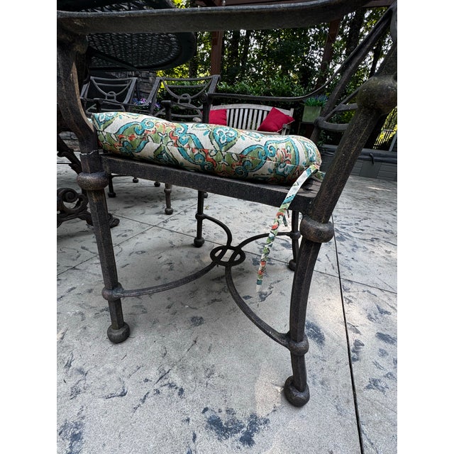 Metal Vintage Cast Aluminum 7-Piece Outdoor Dining Set, Table & 6 Chairs For Sale - Image 7 of 10