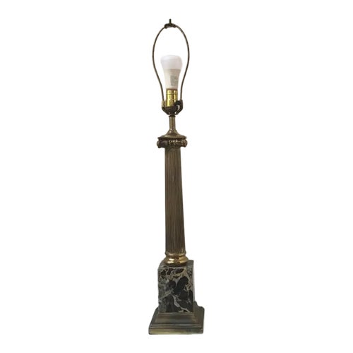 Mid 20th Century Brass Marble Ionic Column Lamp