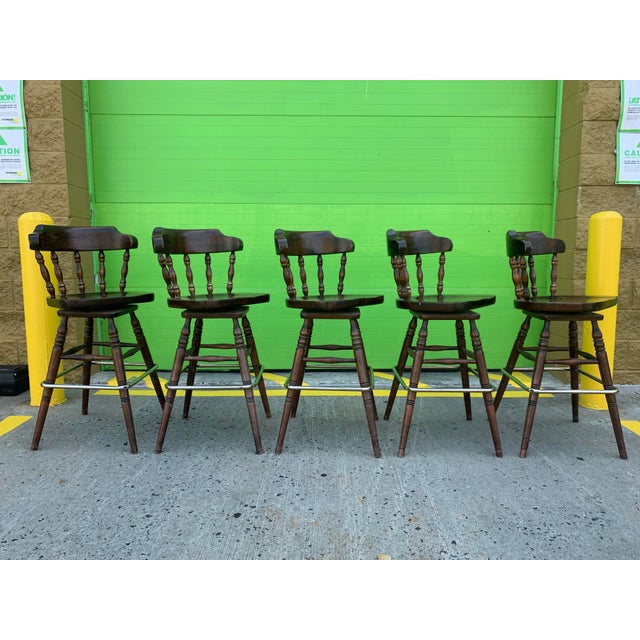 Mid-Century Modern Vintage Ethan Allen Old Tavern Swivel Stool For Sale - Image 3 of 12
