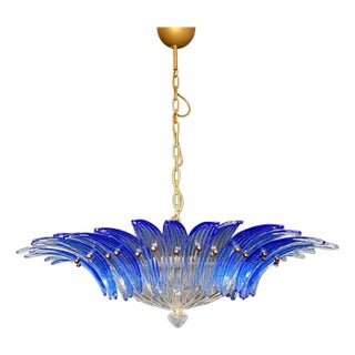 Murano Style Chandelier / Ceiling Light Original Palmette, Blue Glasses For Sale