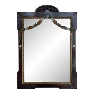 Early 20th French Wood Wall Mirror With Painted Garland of Flowers For Sale