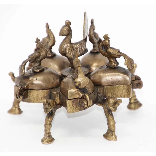 Indian Antique Hindu Brass Box With Peacocks and Elephants For Sale - Image 3 of 11
