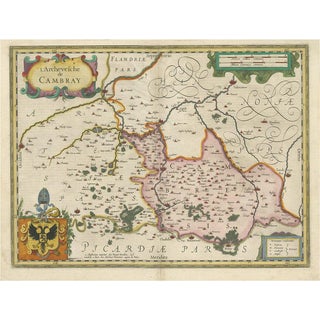 Antique Map of the Region of Cambrai, France, 1630 For Sale