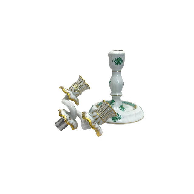 Handpainted Apponyi Green 7915 Double Candleholder from Herend, Hungary, 1960s For Sale - Image 4 of 10