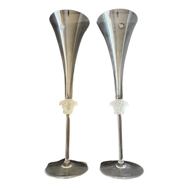 Medusa Champagne Flutes by Gianni Versace for Rosenthal, 1995, Set of 2 For Sale