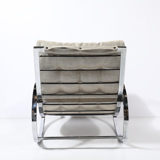 Metal Mid-Century Chrome Rocking Lounge Chair W/ Button Detailing by Milo Baughman For Sale - Image 7 of 12