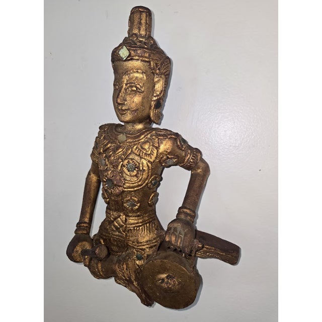 Mid 20th Century Set of 8 Vintage Thai/Burmese Gilt Wood Carved Figures For Sale - Image 5 of 8